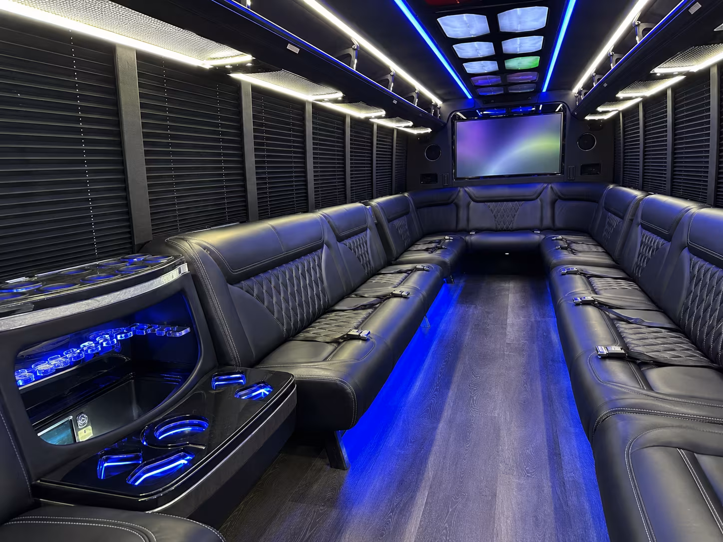 los angeles 20 passenger party bus inside