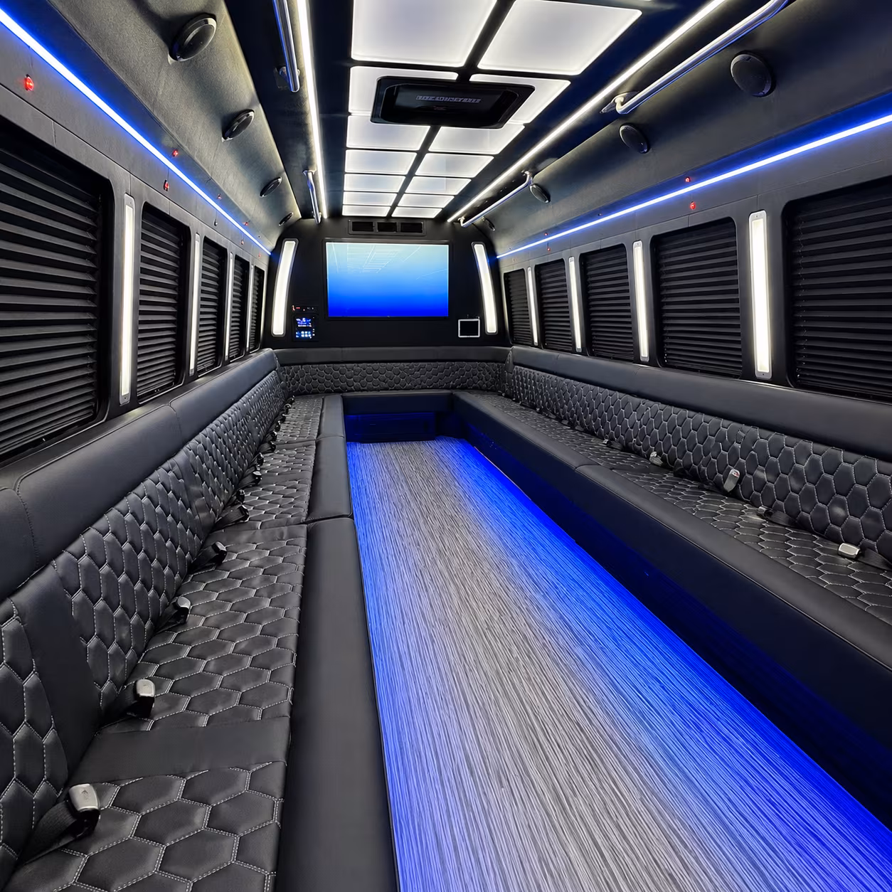 los angeles 50 passenger party bus inside